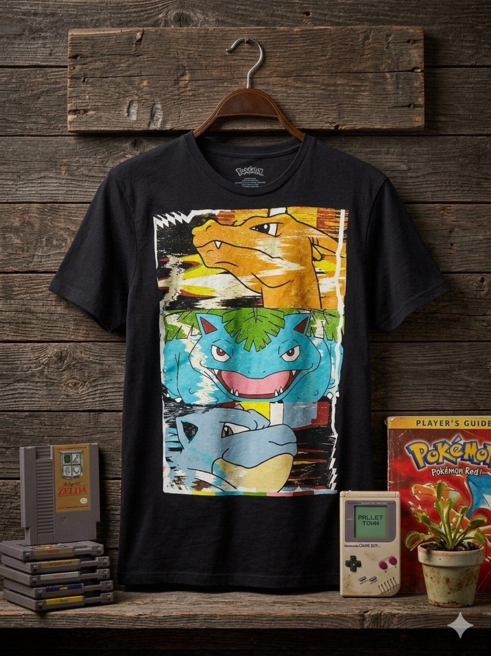 Pokemon Black Short Sleeve Tee with Charizard, Venusaur, Blastoise Graphic